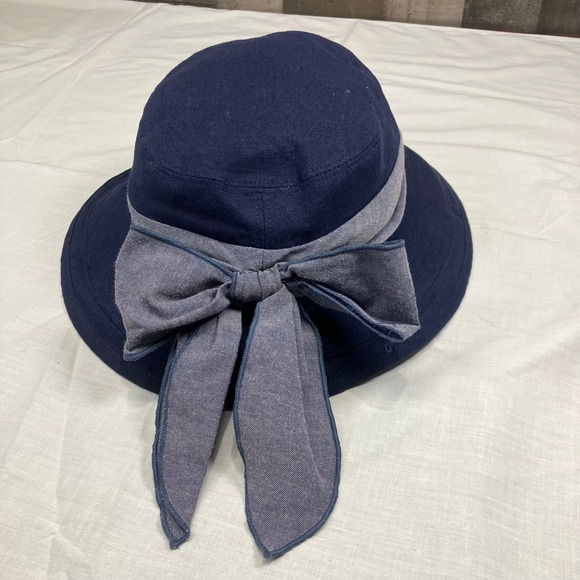 Duluth Trading Company Women Blue Wide Brim Sun Rootstock Bucket Hat Bow S M EUC - Picture 2 of 8